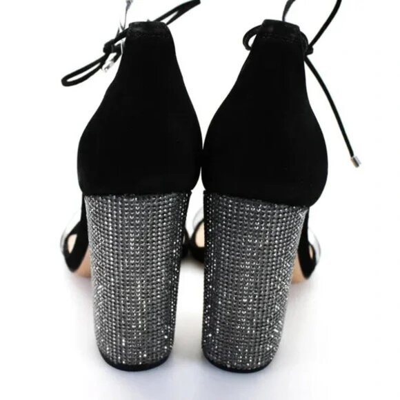 New! Schutz black lace up heels with rhinestone heels, size 8 - Picture 2 of 5
